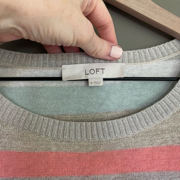 LOFT Shimmer Striped 3/4 Sleeve Sweater Size Small Lightweight Relaxed Fit Linen - Picture 7 of 16